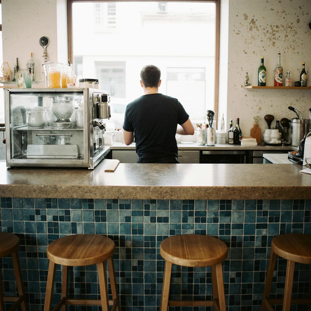 Interior de un bar de barrio durante el servicio